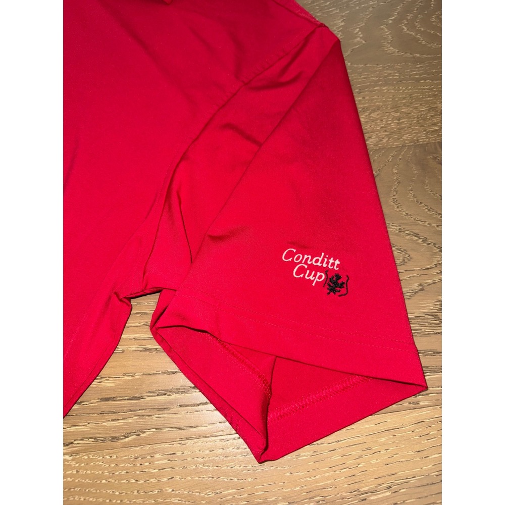 FootJoy Mens XL Red Performance Golf Polo Shirt Conditt Cup Striped Collar FJ - Picture 5 of 7